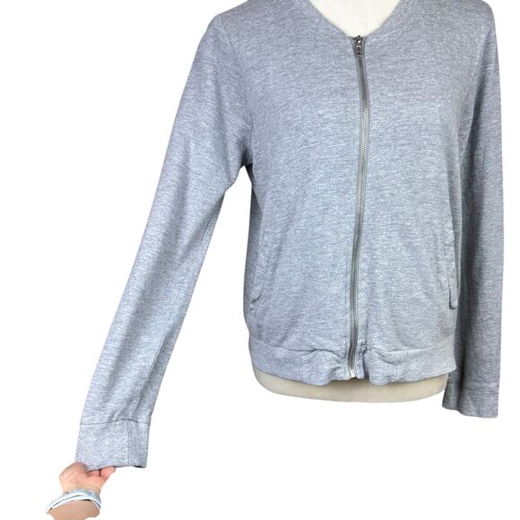 Lager 157 Gray Knit Collarless Full Zip Up Thin Simple Basic Bomber Jacket - Picture 6 of 12